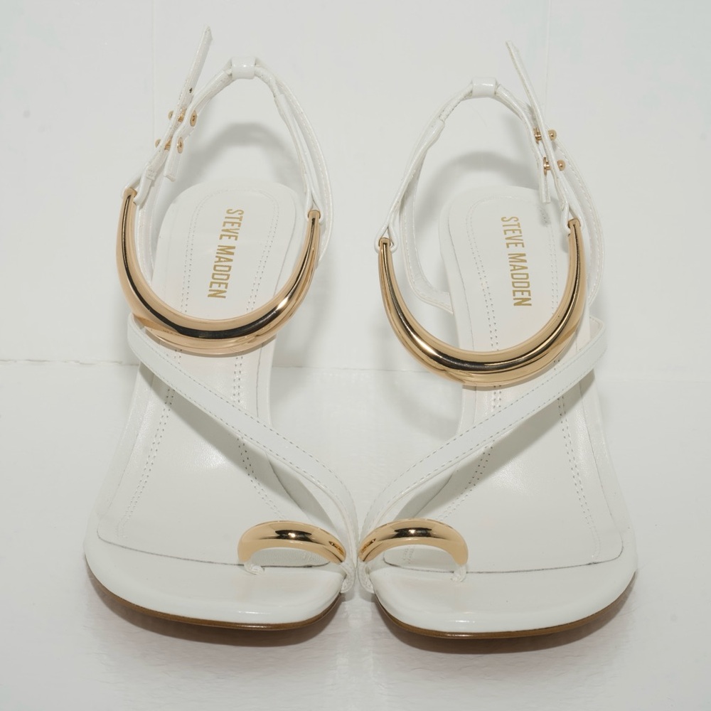 Steve Madden Tia Heels in White with Gold Hardware Women’s Size 8.5 New In Box! - Picture 8 of 14